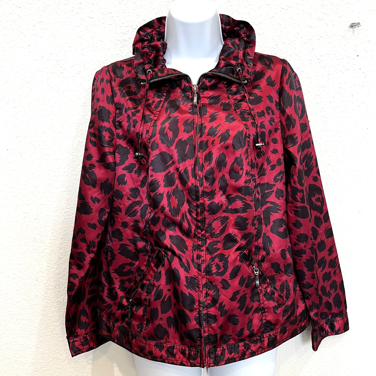 Chico’s Weekends Red Leopard Print Windbreaker Ja… - image 1