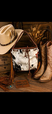 American Darling Cowhide Leather Fringe Drawstring Western Shoulder Handbag