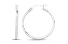 14K White Gold Polish Finished 25mm Hoop Earrings -- Hinge With Notched Closure