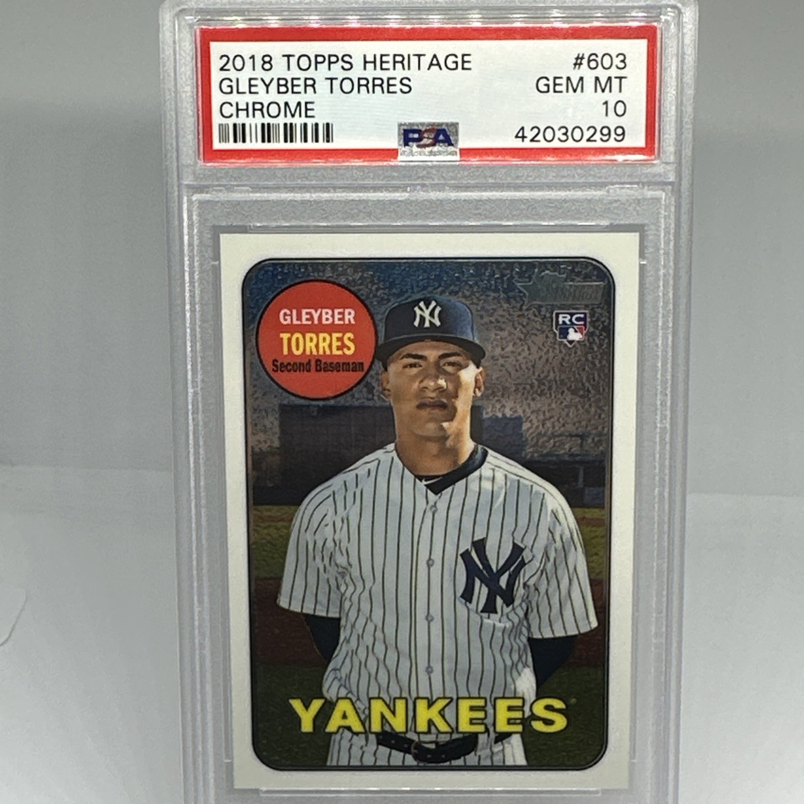 2018 TOPPS HERITAGE GLEYBER TORRES ROOKIE RC CHROME /999 PSA 10 GEM MINT