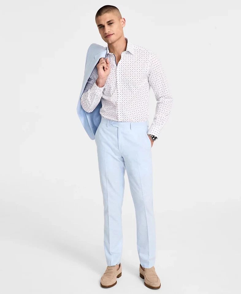 $135 NUEVO BAR III Hombres 34x30 Azul Polvo Calce Ajustado Lino Algodón Pantalones/Pantalones de Vestir Foto 3 de 4