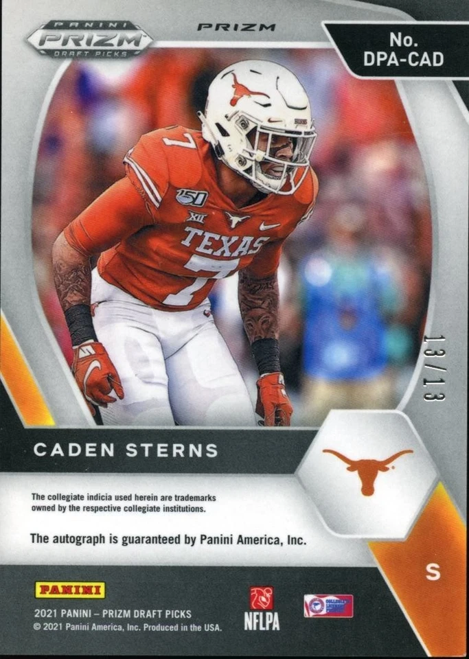 Caden Sterns 2021 Prizm Blue Shimmer SSP Auto Autograph RC Texas Longhorns 13/13 - Image 2 of 2