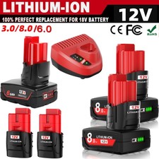 For Milwaukee M12 12V 3A 6A 8A Li-ion XC Battery 48-11-2420 2402 M12B6/ Charger