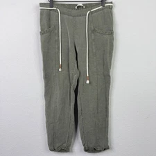 C&C California Pants Womens M Green Linen Blend Casual Boho Coastal Minimalist