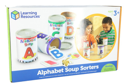 Learning Resources Alphabet Soup Sorters Cans with Lids Cardboard Pictures ABC