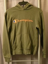 Champion Pullover Hoodie Olive Green Youth Size Large