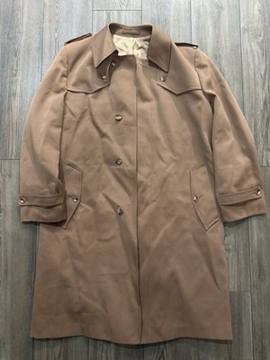 Vintage Saks Fifth Avenue Camel Trench Coat Mens 40R Classic Raincoat 