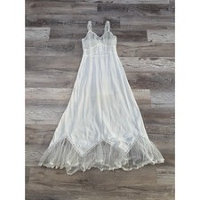 Vintage 50s White Satin Nightgown Sheer Tulle Ruffle Bridal Boudoir Coquette S
