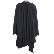 Free People Sz M Black Textured Waterfall Cardigan Cotton Sweater Duster