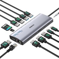 Triple Monitor Docking Station, 14-in-1 USB C Hub with DP 8K 30Hz/4K 144Hz, D...