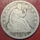 1876 Seated Liberty Half Silver Dollar. Free Shipping