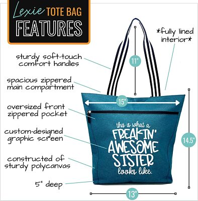 Large Premium Zippered Tote Bag For Women - Inspirational Design, Multiple Pockets, 20" X 13.5"