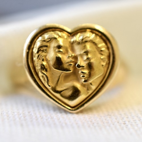 Vintage Carrera y Carrera 18ct Romeo & Juliet Lovers Heart Signet Ring  - Afbeelding 1 van 9