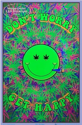 Don't Worry Get Happy Blacklight Poster 23 x 35 -New Paper U/V