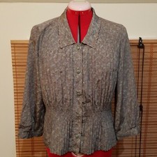 Gray Vintage Blouse with pleats retro Made in Japan