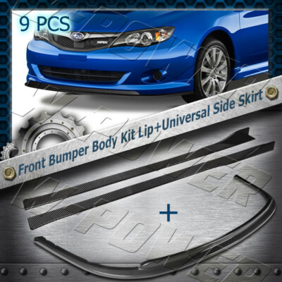 Carbon Look For 2008-2010 Subaru Impreza WRX Premium Front Lip + Side Skirt 9PCS