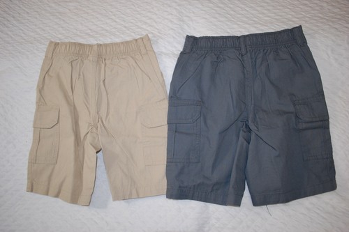 Boys 2 PAIR LOT CARGO SHORTS Rear Elastic Waist BEIGE & GRAY Size 4 5 6 7 8 10 - Picture 2 of 2