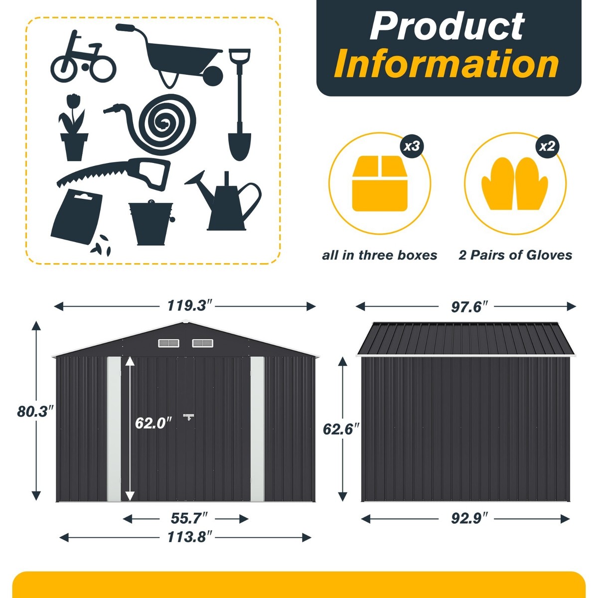 HOGYME 8'x10' Metal Storage Shed Outdoor Utility Tool Shed for