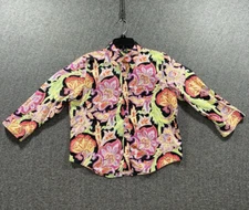 Lauren Ralph Lauren Shirt Women L Pink Black Cotton Floral Bright Art Blouse