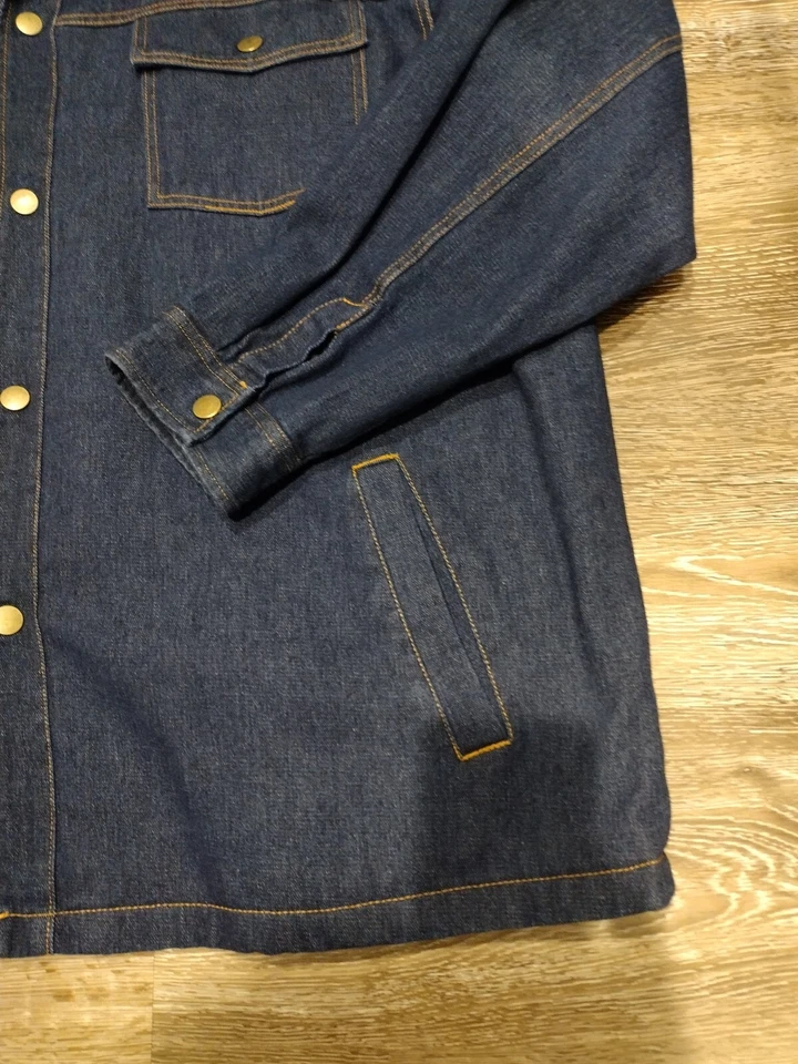 Vtg Duke Haband Denim Jacket Mens 2X Flannel Lined Chore Coat Snap Button - Image 3 of 4