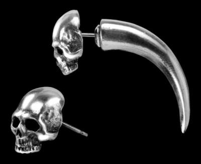 Alchemy Gothic Tomb Skull Horn Faux Stretcher Earring E320 for 
