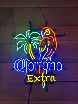 Corona Extra Beer Parrot Bird Palm Tree 17''x14'' Neon Sign Light Lamp Real Glass