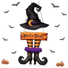 Halloween Door Sign Halloween Witch Door Decorations Halloween Wreath Trick