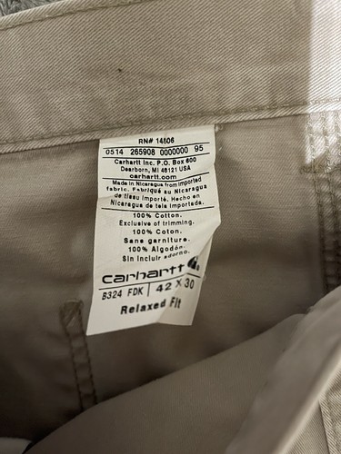 Carhartt Mens Relaxed Fit Carpenter Pants Size 42x30 Khaki Utility Cargo Pocket - 第 4/4 張圖片