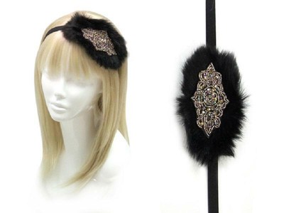 BLACK FAUX FUR HEADBAND WITH TOPAZ CRYSTALS ( 0329 ) | eBay display picture 2