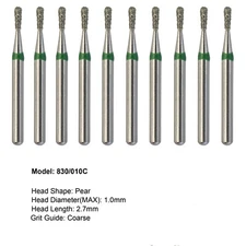 10Pcs/Box Dental Diamond Burs FG Pear 830/010C Coarse Grit High Speed Bur
