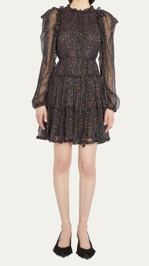 ULLA JOHNSON $690 NEW Gaelle Puff Sleeve Silk Chiffon Mini Dress Long Sleeves image 3