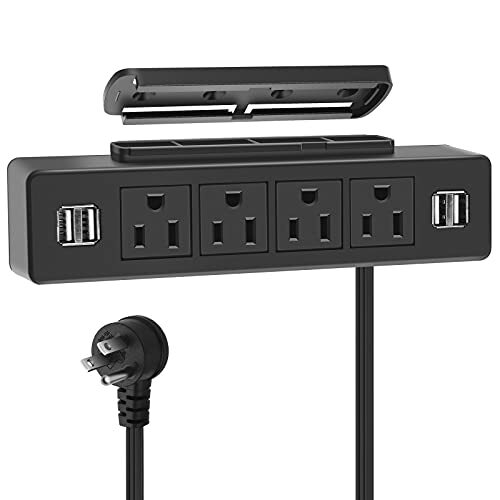Under Desk Power Strip, Adhesive Mount Power Strip with USB, Desktop Power Ou...