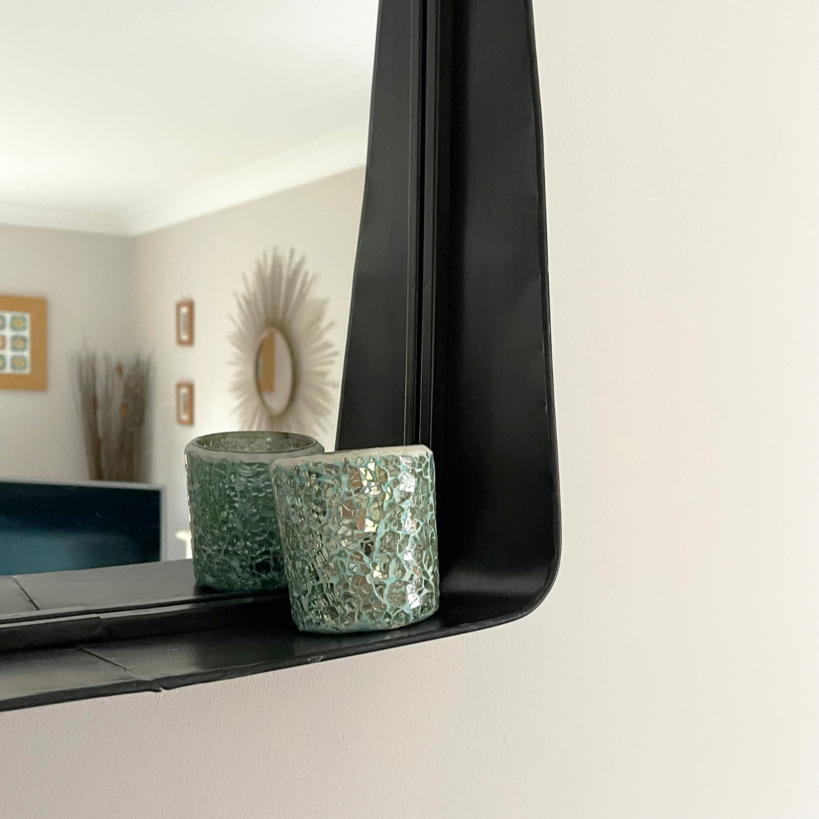 Industrial Wall Mirror And Shelf Large Black Metal Bathroom Storage