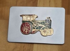 Vintage Metal Enamel Steam Engine Green Red Tractor Belt Buckle Rectangle