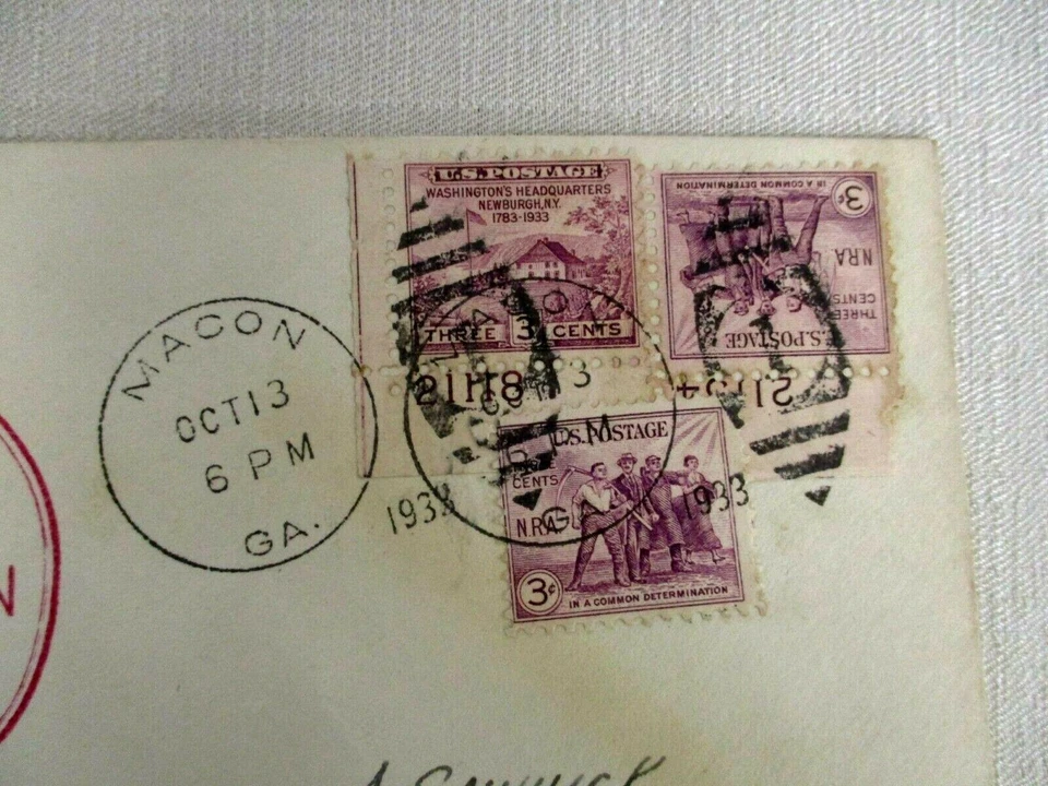 OCT 13 1933 FIRST VISIT ~ ZRS-5 USS MACON ZEPPELIN MACON GA w NRA STAMPS COVER - Image 2 of 3
