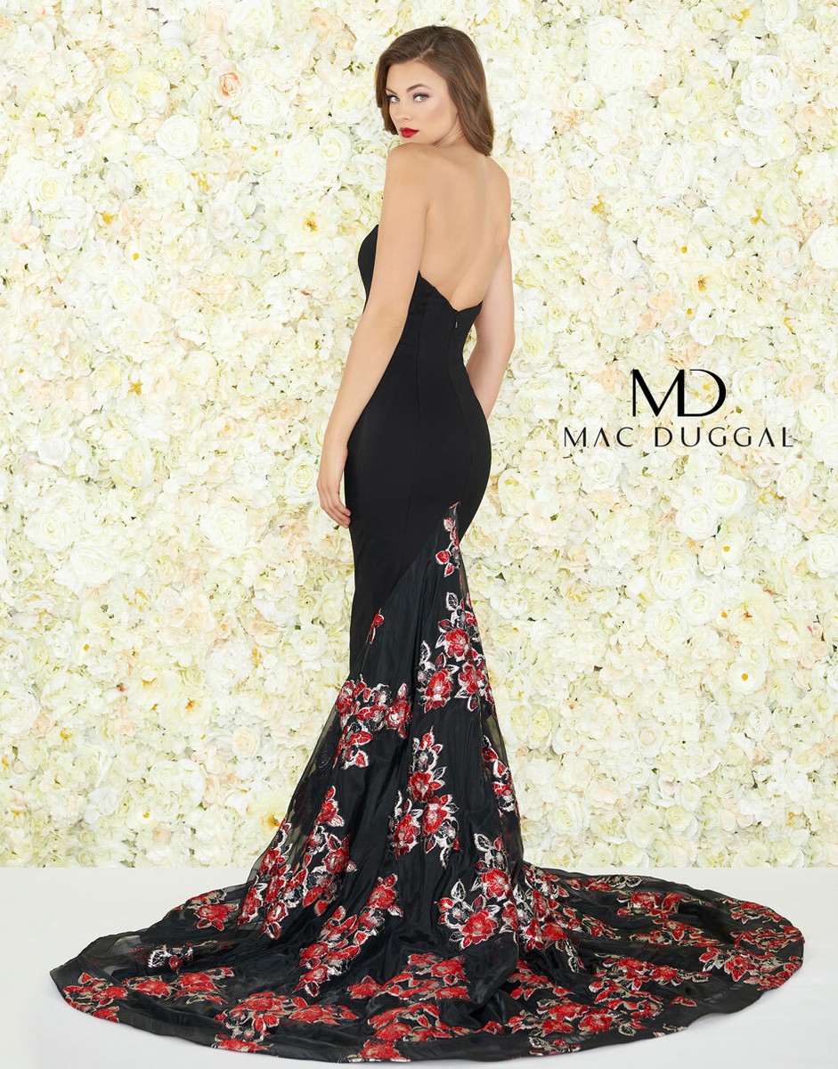 MAC DUGGAL 67673R Black Red Floral Jacquard Strapless