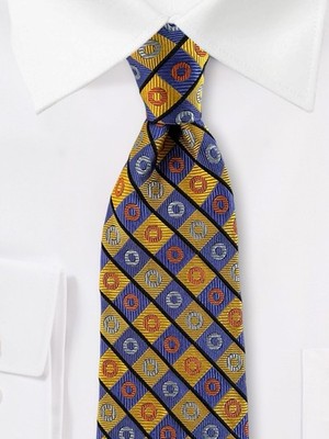 Holland & Sherry Mens Silk Tie Gold Yellow Blue Diamond Grid Orange Sky Rings