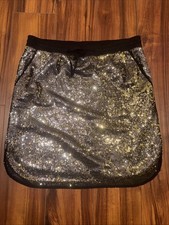 Women L Anthropologie Harlyn Black Silver Sequin Shimmer Sparkly Skirt