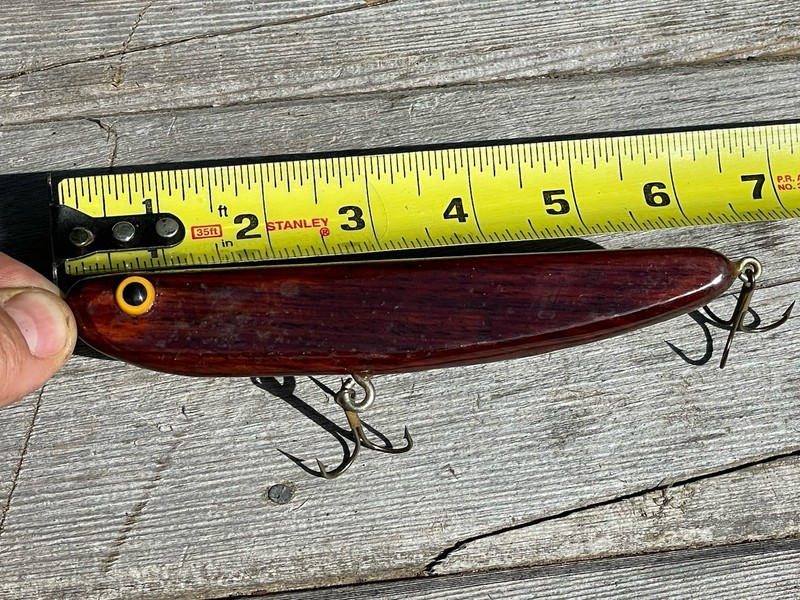 Vintage Wood Fishing Lure  Muskie, Pike, Collectible, 6-1/4" Appears Handmade