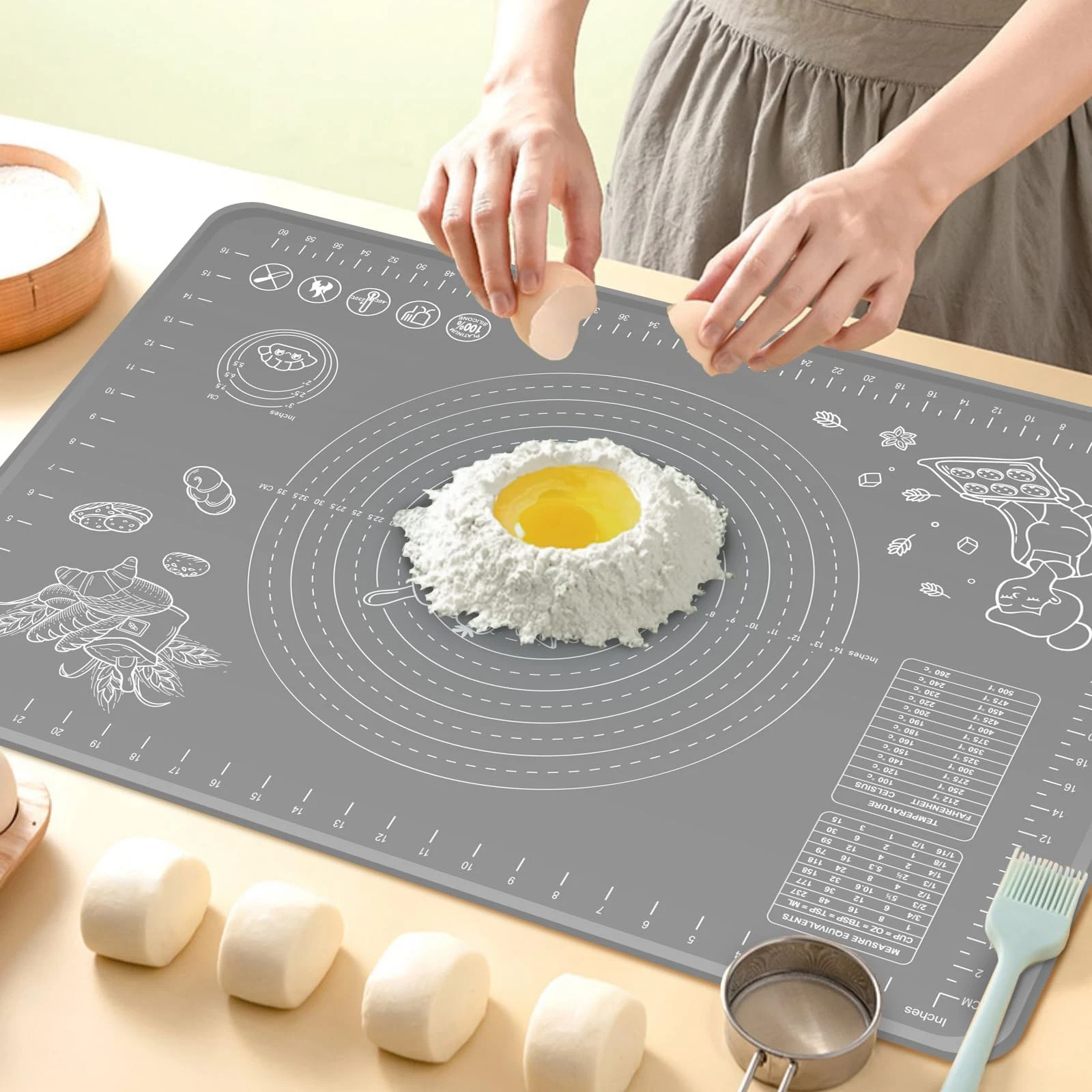 Silicone Pastry Mat 28" x 20" Extra Thick Non Stick Baking Mat with Measureme...