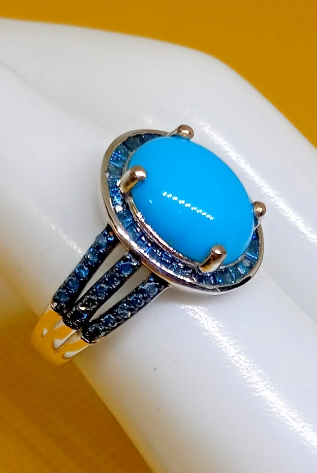 Arizona Bella Durmiente Azul Turquesa Diamante (IR) Rodio Platino Sobre Plata Foto 3 de 4