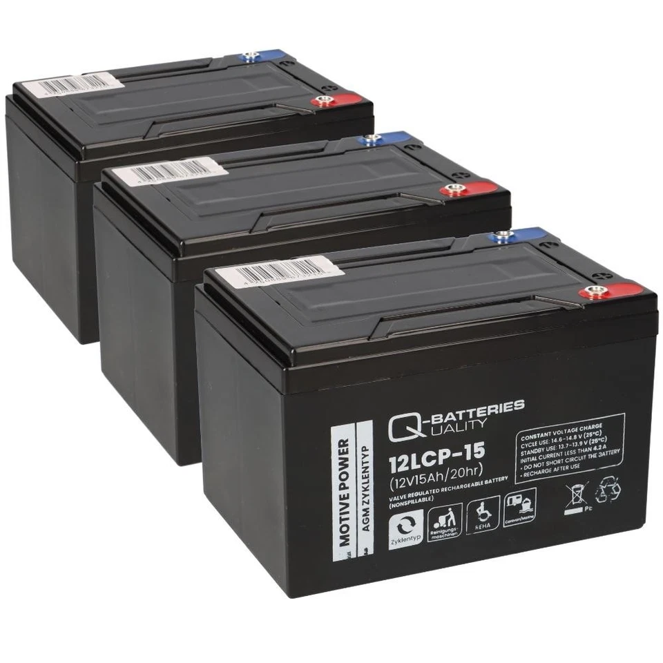 Q-BATTERIES Akku kompatibel 36V 15Ah (3x12V 15Ah) E-Scooter E-Roller