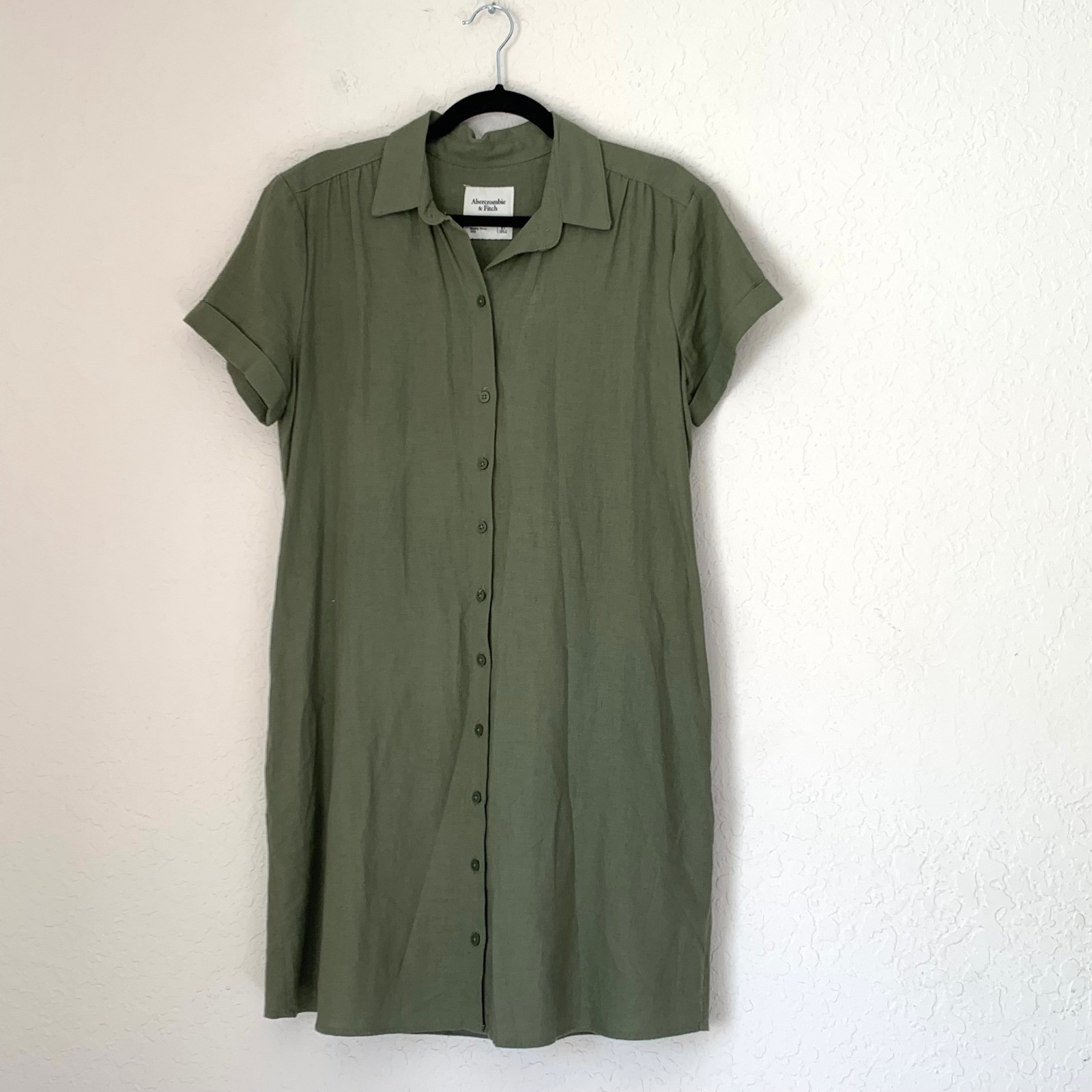Abercrombie Fitch Shirt Dress Women S Tall Green Linen Mini Safari Boho Lagen