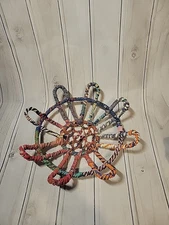 Vintage Hand Wrapped Multicolored  Colorful Fabric Metal Basket