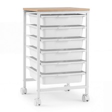 6-Drawer Rolling Storage Cart w/Wooden Tabletop  Lockable Wheels for Office