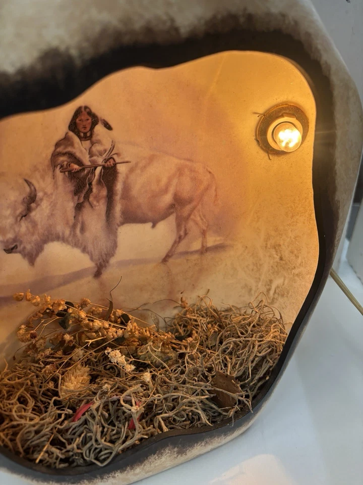 Vintage Native American Indian w/ Buffalo Night Light Lamp - Ceramic   - 10 Inch - Image 3 of 4