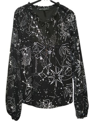 White House Black Market Womens M Celestial Star Print Top Witchy Whimsigoth