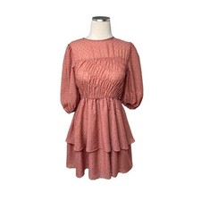 ZARA Dress Womens Medium Clip Dot Ruffle Mini Dress Smocked Boho Chic Coral