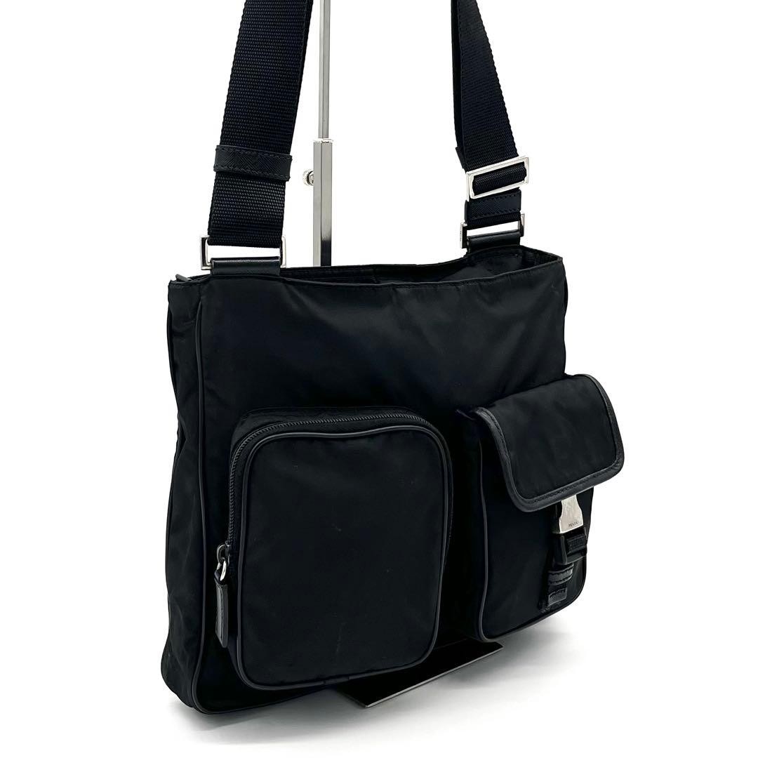PRADA Nylon Leather Crossbody Shoulder Bag Black Triangle Logo