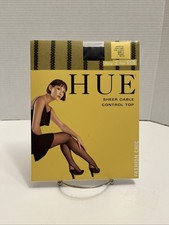 HUE Sheer Cable Control Top Pantyhose Black S...